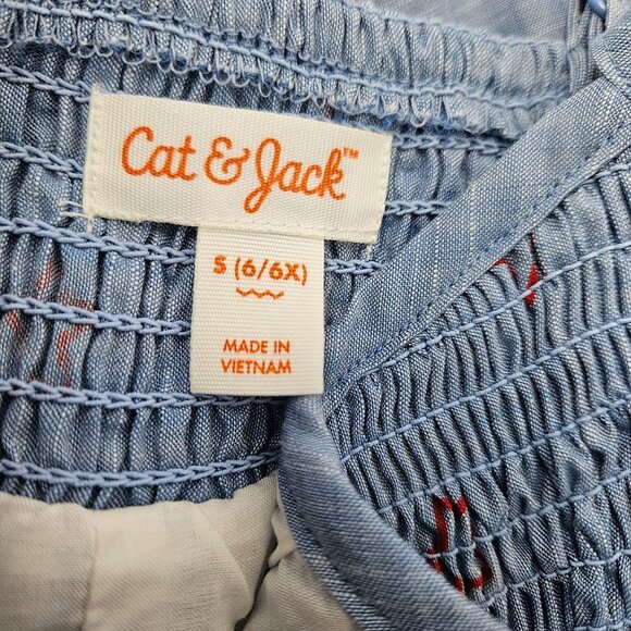 Girls Cat & Jack Girls Patriotic Blue Star Print Smocked Dress S (6/6X) Party - Picture 8 of 9